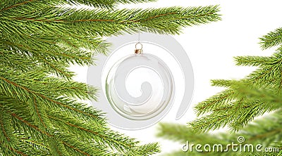 Blank glass christmas ball hanging on pine branch mockup Stock Photo