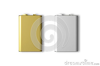 Blank golden and silver oil tin can mockup isolated on white background. olive oil tin can container. Stock Photo