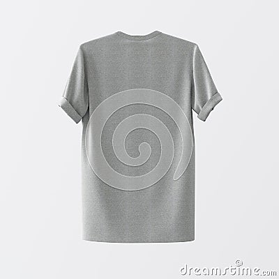 Blank Gray Cotton Tshirt Isolated Center White Empty Background.Mockup Highly Detailed Texture Materials.Space for Stock Photo