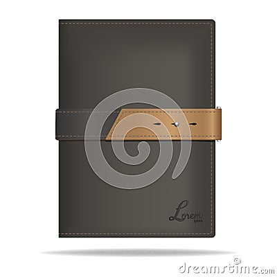 Blank gray leather notebook mockup template. Vector Illustration