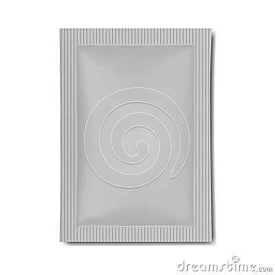 Blank gray sachet packet, vector mock-up. Individual wrapping bag for cosmetic, medical or food product. Template for design Vector Illustration