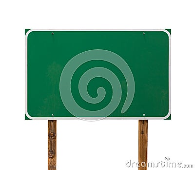 Blank Green Road Sign with Wooden Posts Isolated on a White Background Stock Photo