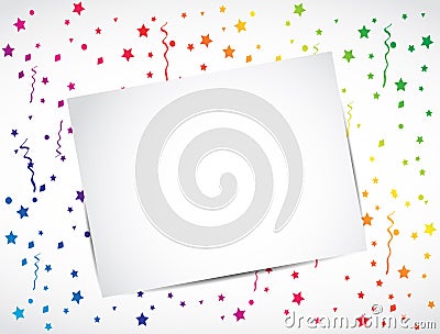 Blank greeting card, multicolor confetti concept Vector Illustration