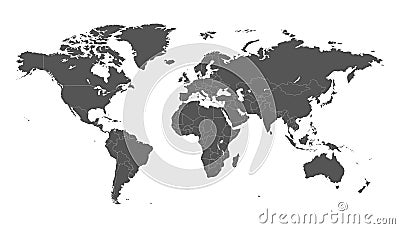 Blank grey political world map isolated on white background. Worldmap Vector template for website, infographics, design. Flat ear Vector Illustration