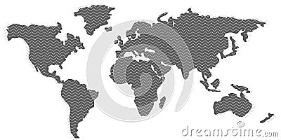 Blank grey similar World Map and zigzag pattern . Vector Illustration