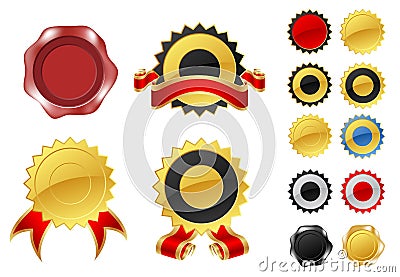 Blank guarantee labels and wax seals Vector Illustration