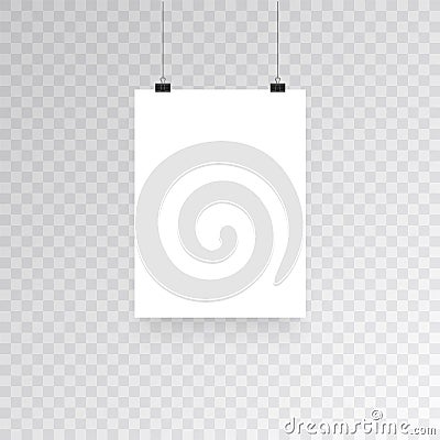 Blank hanging photo frames or poster templates isolated on transparent background. Photo picture hanging, frame paper Vector Illustration