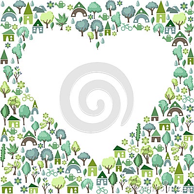 Blank heart made of trees and country houses Vector Illustration