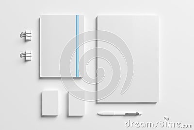 Blank identity stationery set isolated on white. Mockup concept for graphic designers presentations and portfolios. 3d render Stock Photo