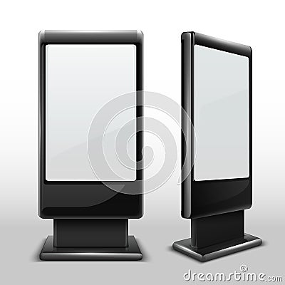 Blank interactive outdoor kiosk. Digital tv standing touch screen isolated vector mockup Vector Illustration