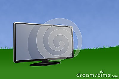 Blank LCD Monitor With Landscape Background Stock Photo