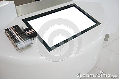 Blank LCD Screen display mock up banner in department store. Stock Photo
