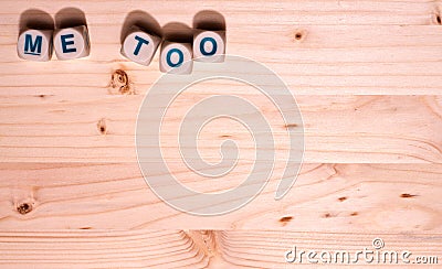 Blank light colored wood fills this template image with the word Me Too spelled out in blocks along the top Stock Photo