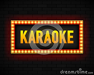 Blank lightbox on brick wall background. Text on the banner Karaoke. Illuminated lightbox screen. Vector illustration. Vector Illustration