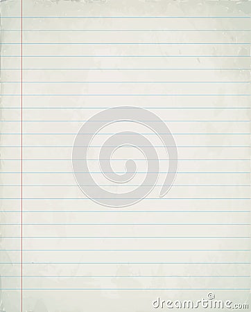 Blank lined paper texture from a notepad. Vector Illustration