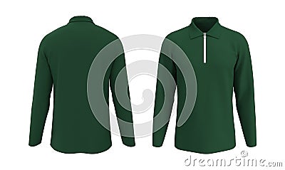 Blank long sleeve collared shirt mockup with half zip, front, and back views Cartoon Illustration