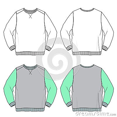 Blank Long sleeve t-shirt crewneck sweatshirt fashion design mock-up template Vector Illustration