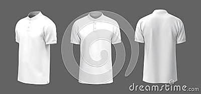 Blank mandarin collar t-shirt mockup in front, side and back views Cartoon Illustration