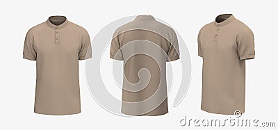 Blank mandarin collar t-shirt mockup in front, side and back views Cartoon Illustration