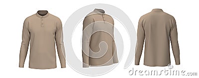 Blank mandarin collar t-shirt mockup in front, side and back views Cartoon Illustration