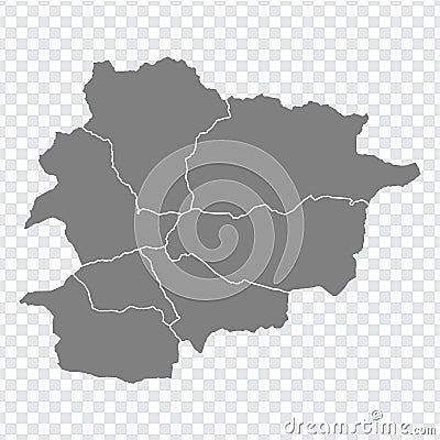 Blank map of Andorra. High quality map Parishes of Andorra on transparent background for your web site design, logo, app, UI. Ve Vector Illustration