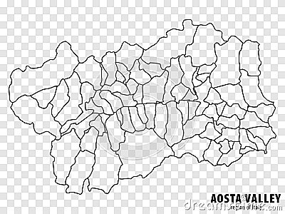 Blank map Aosta Valley of Italy. High quality map Region Aosta Valley with municipalities on transparent background Vector Illustration