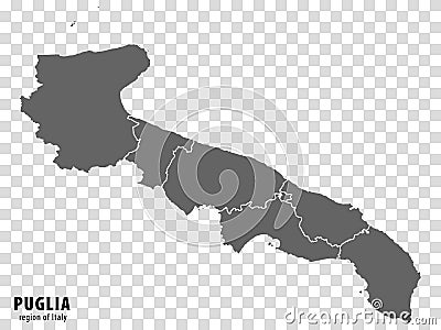 Blank map Apulia of Italy. High quality map Region Apulia with municipalities on transparent background Vector Illustration