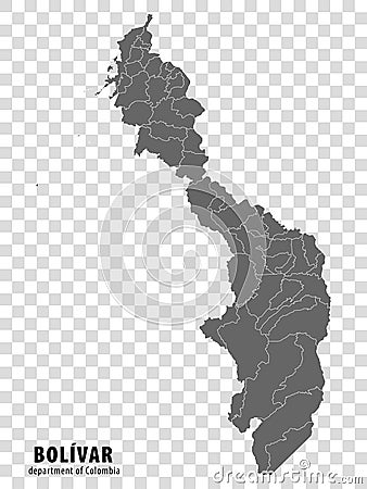 Blank map Bolivar Department of Colombia. High quality map Bolivar with municipalities on transparent background Vector Illustration