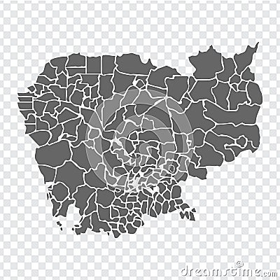 Blank map Cambodia. High quality map Cambodia with districts on transparent background for your design, logo, app, UI. Vector Illustration
