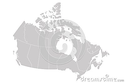 Blank map of Canada divided into 10 provinces and 3 territories. Administrative regions of Canada. Solid grey vector map Vector Illustration