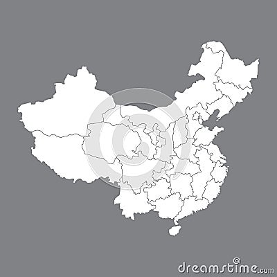 Blank map China. Map of China with the provinces. High quality map of China on gray background. Stock vector Vector Illustration