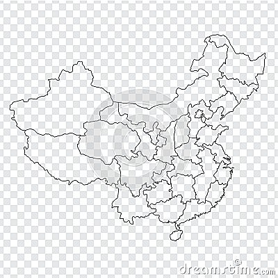 Blank map China. Map of China with the provinces. High quality map of China on transparent background. Stock vector. Vector Illustration