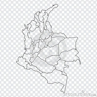 Blank map Colombia. High quality map Colombia with provinces on transparent background for your web site design, logo, app, UI. Vector Illustration