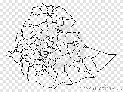 Blank map of Ethiopia. Departments and Districts of Ethiopia map. High detailed gray vector map of Ethiopia on transparent backgr Vector Illustration