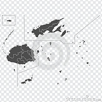 Blank map of Fiji. High quality map Republic of Fiji with provinces on transparent background for your web site design, app, UI. Vector Illustration