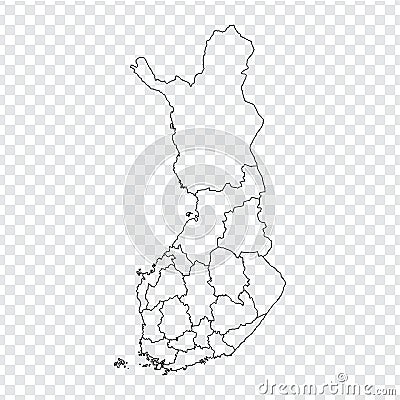 Blank map Finland. High quality map of Finland with provinces on transparent background for your web site design, logo, app, UI. Vector Illustration