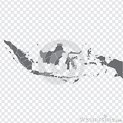 Blank map Indonesia. High quality map Indonesia with provinces on transparent background for your web site design, logo, app, UI. Vector Illustration