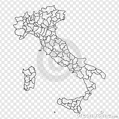 Blank map Italy. High quality map of Italian Republic with regions on transparent background Vector Illustration