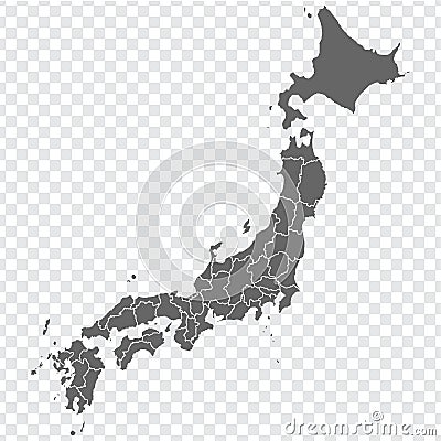 Blank map of Japan. Map Prefectures of Japan. High detailed gray vector map State of Japan on transparent background for your web Vector Illustration