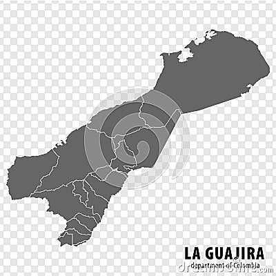 Blank map La Guajira Department of Colombia. High quality map La Guajira with municipalities on transparent background Vector Illustration