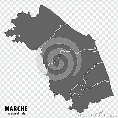 Blank map Marche of Italy. High quality map Region Marche with municipalities on transparent background Vector Illustration