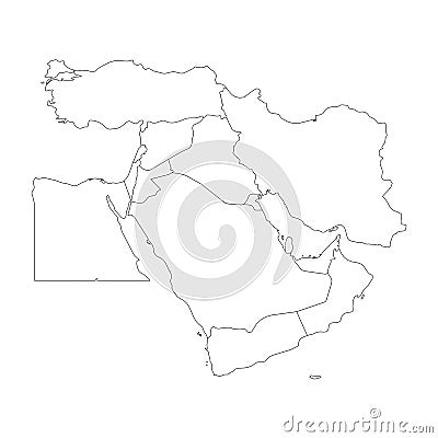Blank map of Middle East, or Near East. Simple flat outline vector ilustration Vector Illustration