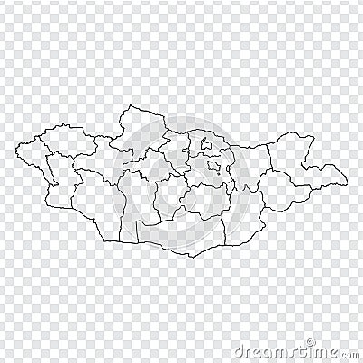 Blank map Mongolia. High quality map Mongolia with provinces on transparent background for your web site design, logo, app, UI. Vector Illustration