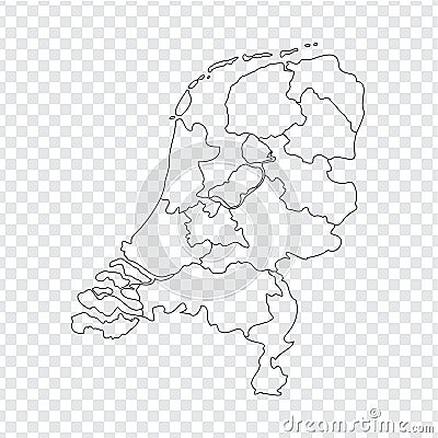 Blank map Netherlands. High quality map Kingdom of Netherlands with provinces on transparent background for your web site design, Vector Illustration