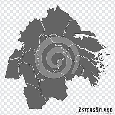 Blank map Ostergotland County of Sweden. High quality map Ostergotland County on transparent background Vector Illustration