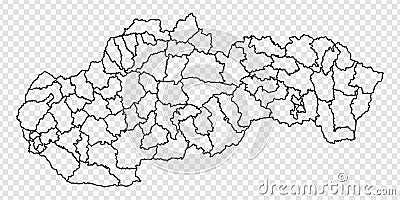 Blank map Slovakia. Districts of Slovak Republic map. High detailed vector map Slovakia on transparent background for your web sit Vector Illustration