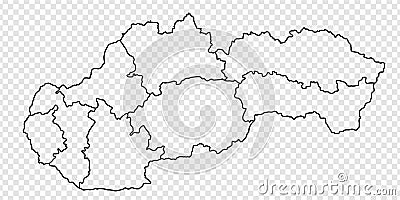 Blank map Slovakia. High quality map of Slovak Republic on transparent background. Map of Slovakia with the provinces Vector Illustration