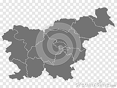 Blank map of Slovenia . Departments and regions of Slovenia map. High detailed gray vector map of Republic of Slovenia on transpa Vector Illustration