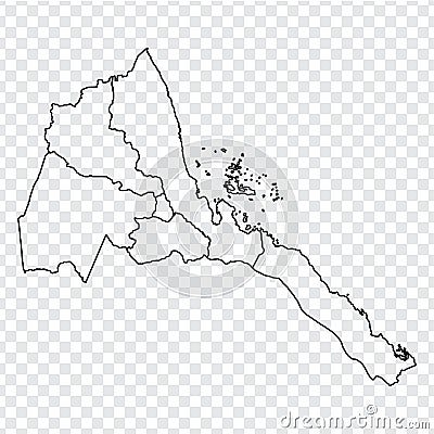 Blank map State of Eritrea. High quality map of Eritrea with provinces on transparent background for your web site design, logo, Vector Illustration