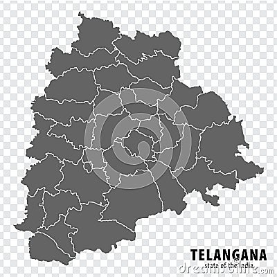 Blank map State Telangana of India. High quality map Telangana with municipalities on transparent background Vector Illustration